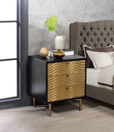 Alston Wooden Accent Table with 3 Storage Drawers in Black and Champagne